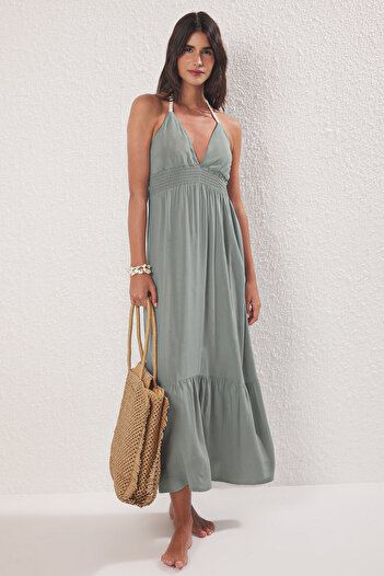 Trendyol Collection Khaki Maxi Woven Beach Dress Tbess25El00109