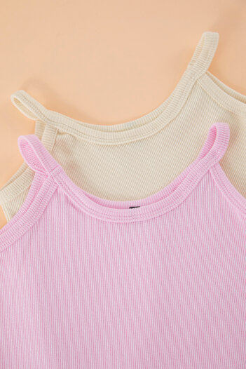 TRENDYOLKIDS Stone-Pink 2'Li Girl's Undershirt, Cotton and Ribbed Knitted Tkdss25Al00012