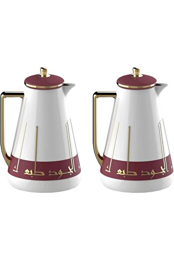 ALSAIF طقم قوارير قهوة وشاي مفرغة من الهواء، أحمر داكن/ذهبي، مانعة للتسرب، تحافظ على سخونة المشروبات، سعة 1.0/1.0 لتر