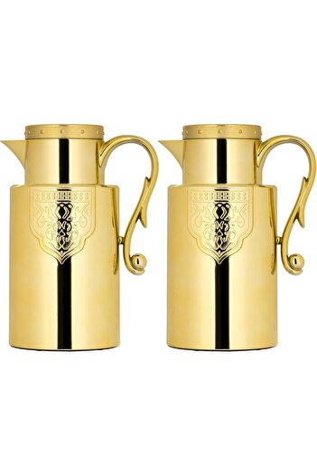 ALSAIF Coffee And Tea Vaccum Flask Set In Gold / Leak-proof And Keeps Drinks Hot 1.0/1.0 Liter