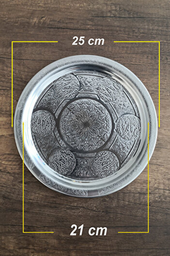 Binbir Trend 25 cm - Authentic Patterned Chrome Steel Appetizer and Serving Plate, Salad Plate