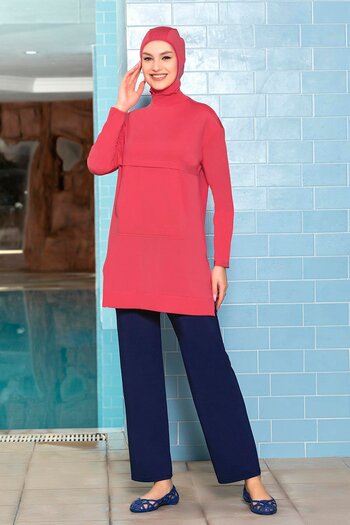 NİSAN LINGERIE Lycra Full Covered Hijab Swimsuit with Front Pocket 1254