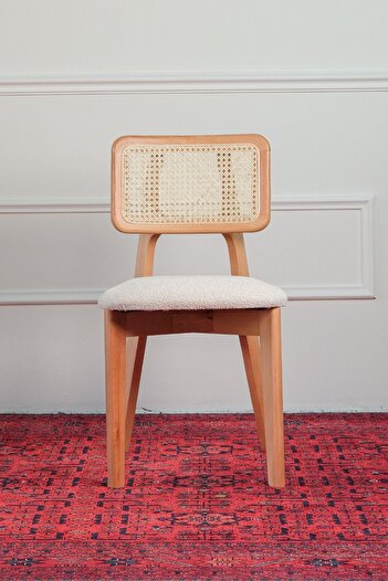 Woodenbend Mirla Ahşap Hazeranlı Sandalye Naturel Renk 2’li Set Modern Yemek Odası Sandalyesi