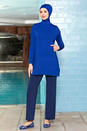 NİSAN LINGERIE Lycra Full Covered Hijab Swimsuit with Front Pocket 1254
