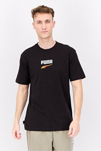 Puma Men Relaxed Fit Short Sleeve Embroidered Logo T-Shirt, Black