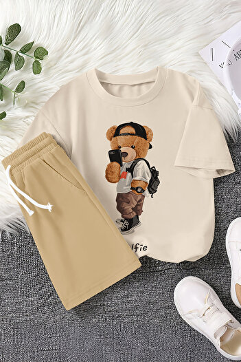 MYADA New Season Selfie Teddy Bear Printed 2-Piece Children's Set 22577