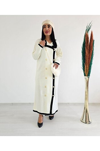 6 butik altı üstü butik Düğmeli Yaka Detay Triko Elbise