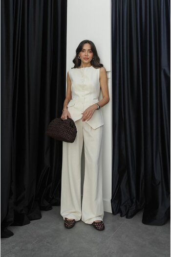Havoş Stone Color Viola Pleated Linen Trousers