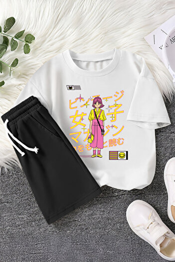 MYADA Premium Anime Character Pink Girl Printed 2-Piece Children's Set 22979