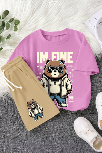 MYADA New Season Fine Written Cool Teddy Bear Printed 2-Piece Children's Set 22515
