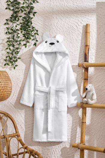 RASERSA Polar Bear Themed Children's Bathrobe 100% Cotton Unisex Soft Water Absorbent