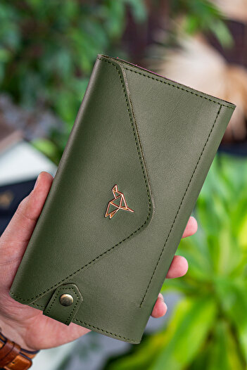 Garbalia Envelope Telefon Ve Bozuk Para Bölmeli Zarf Model Haki Yeşil Kadın Cüzdan