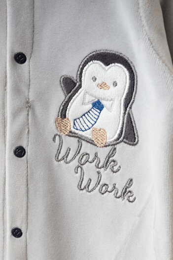 Bebitof Cute Tie Penguin Patterned Cotton Baby Velvet Jumpsuit
