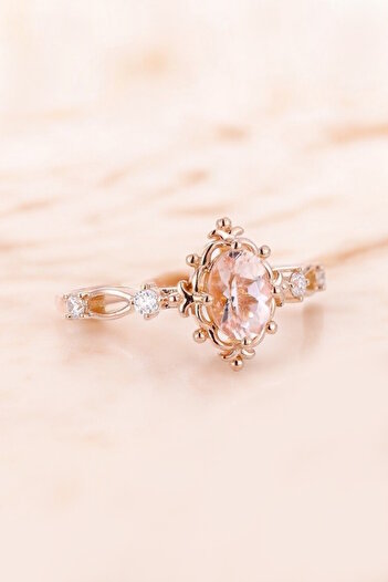 My Diamond Vintage Evlilik Teklifi Yüzüğü Morganit Ve Pırlanta Taşlı