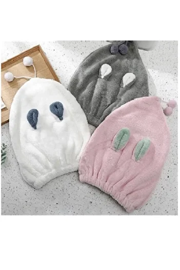 SB SizinBazar Beige Cute Rabbit Hair Cap - Hair Towel