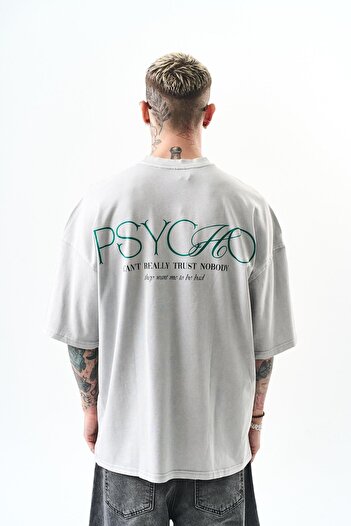 Respire Men's Psycho Printed Washed Oversize T-Shirt Washed Gray1