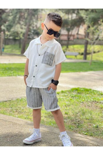 Yalçınoğlu Kids Summer Boy's Suit - Shirt + Shorts Combination - Cool Summer Boy's Suit - Stretch Fabric -