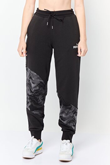 Puma Women Sportswear Fit Power Cat Marbleized Training Sweatpants, Black