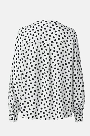 Tchibo Women Round Neck Long Sleeves Polka Blouse, White