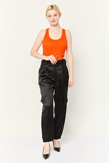 Esprit Women Solid Belted Cargo Pants, Black
