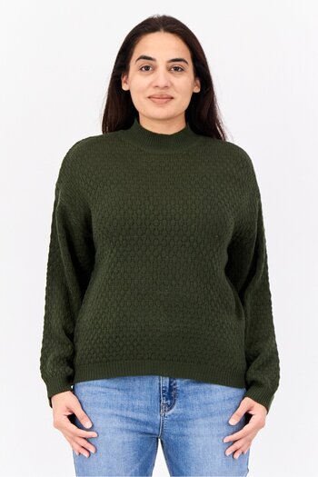 No Comment Women Ribbed Collar Textured Sweaters, Dark Green