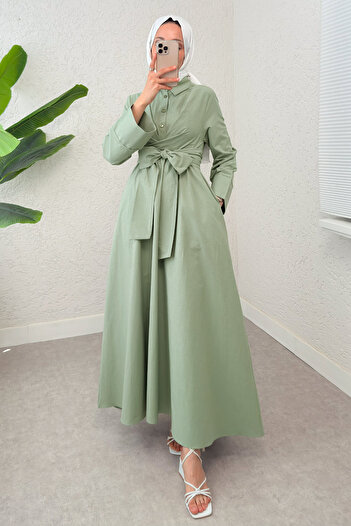 Salih Çelebi Front Tie Hijab Dress 2534 - Mint Green