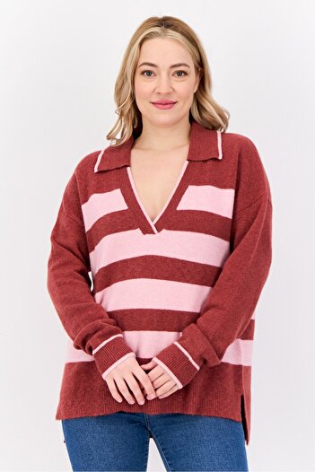 Esprit Women V Neck Knitted Sweater, Multicolour
