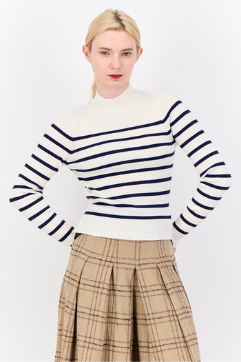 No Comment Women Mock Neck Long Sleeve Yarn Dye Sweater, Multicolor