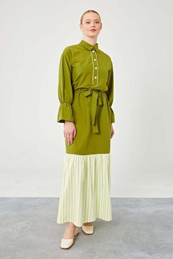 Levidor Pistachio Green Striped Poplin Dress