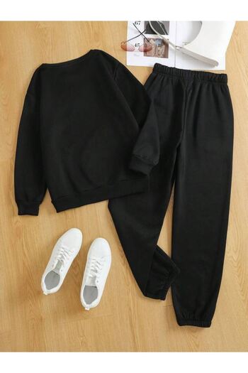 CLAYES Boston 1987 Oversize Tracksuit Set - Black Printed Sweatshirt and Jogger