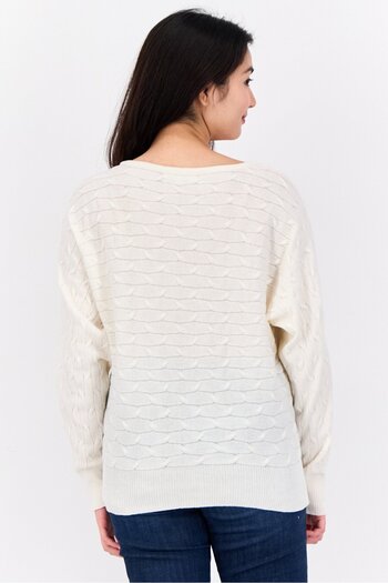 Madison + Hudson Women Crew Neck Knitted Sweater, Off White