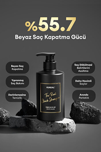 Kundal Beyazlayan ve Dökülen Saçlara Özel Bakım Sunan Siyah Şampuan KUNDAL The Real Black Shampoo 500ml