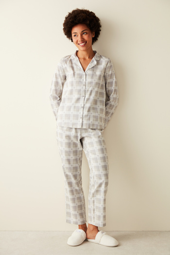 Penti Gray Checkered Shirt Trousers Pajama Set