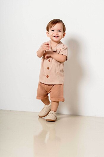 bombe Baby Boy Kids Cream Cotton 2 Piece Set First I'M Trend Fashion Bottom Top Set