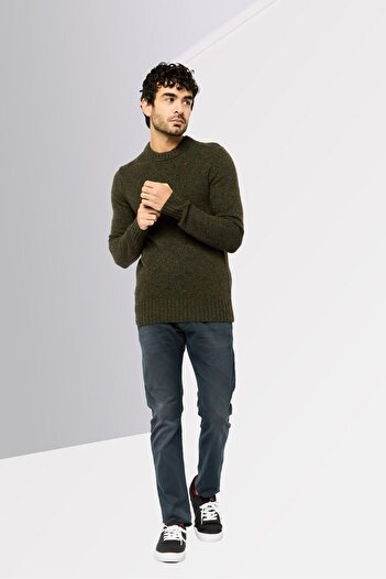 Michael Kors Men Crew Neck Textured Long Sleeve Sweater, Dark Olive