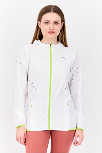 Puma Women Sportswear Fit Long Sleeve Ultrawave Running Jacket, White/Lime
