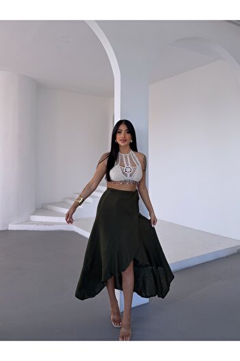 Buklemoda Muslin Fabric - Asymmetrical Skirt Khaki