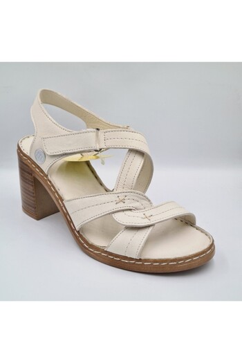 Mammamia D25Ys-2205 Bone Color Leather Thick Heels (8cm) Side Velcro Anatomical Insole Women's Sandals
