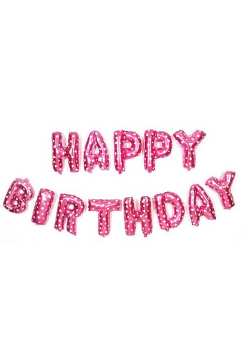 Teo Set of 13 Foil Balloons, Garland Type, Happy Birthday Model, 40 cm, Pink
