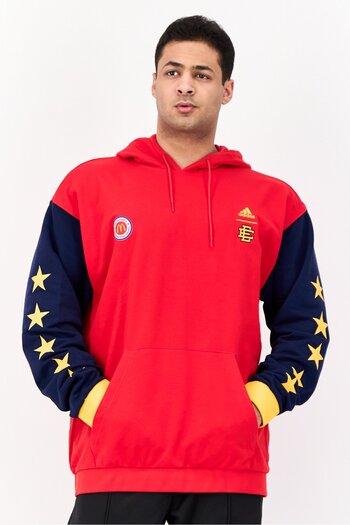 adidas Men Sportswear Fit Long Sleeves Basketball Hoodie, Red