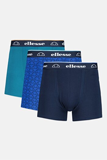 Ellesse Men 3 Pieces Brand Logo Trunks, Navy/Teal Green