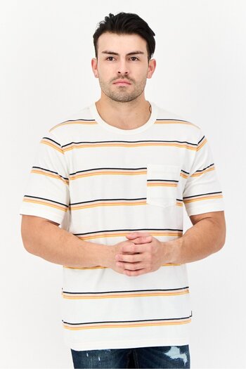 Dockers Men Crew Neck Short Sleeves Stripe T-Shirt, Off White