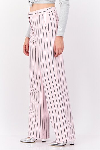 Esprit Women Regular Fit Wide Leg Stripped Pants, Pink
