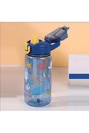 Choice3 0.6L Blue 600ml Cartoon Animal Water Bottle Portable Safety Lock Cute Straw Cup Kids Leak-proof Drin