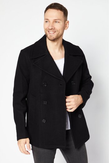 Michael Kors Men Wide Lapel Wool Trench Coat, Black