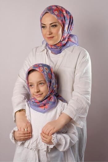 Giverny Μωβ ψηφιακή εκτύπωση Mother Daughter Συνδυασμός Μαντήλι Hijab Βαμβακερό πολυεστέρα με σχέδιο πεταλούδας 6004_22