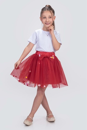 Mnk Baby&Kids Eid Girl Skirt M00726 Red - with Pompom and Accessories
