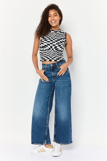 Esprit Women Regular Fit Washed Wide Leg Jeans, Blue