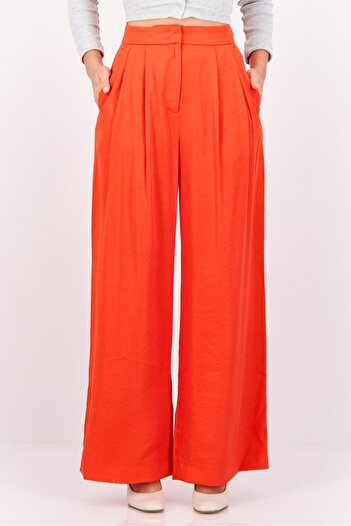Esprit Women Regular Fit Plain Wide Leg Pants, Orange