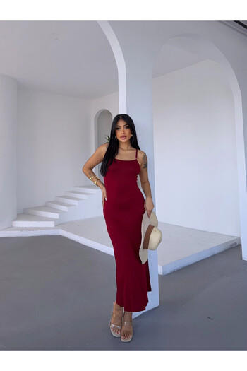 hazelin Women's Burgundy Adjustable Strap Midi Dress Hzl25S-Fry 122921